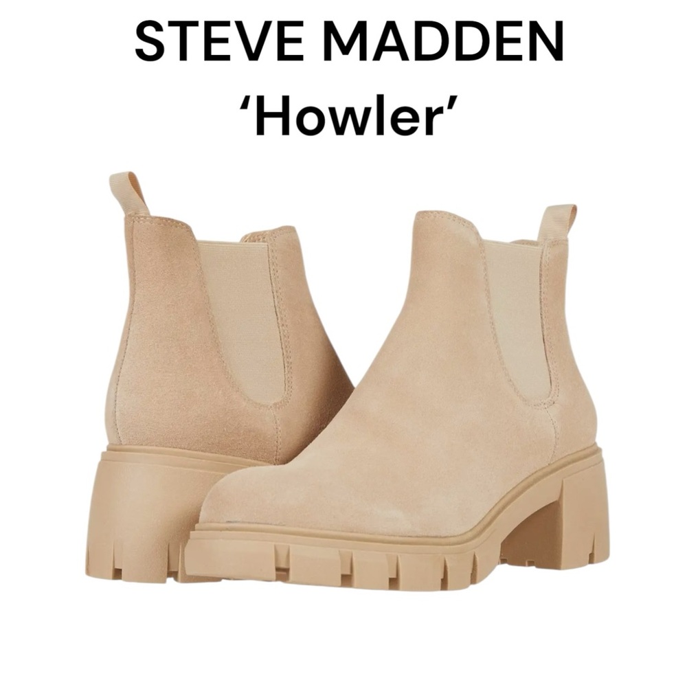NWT STEVE MADDEN ‘HOWLER’ GENUINE SUEDE LEATHER LUG SOLE TAN BOOTS